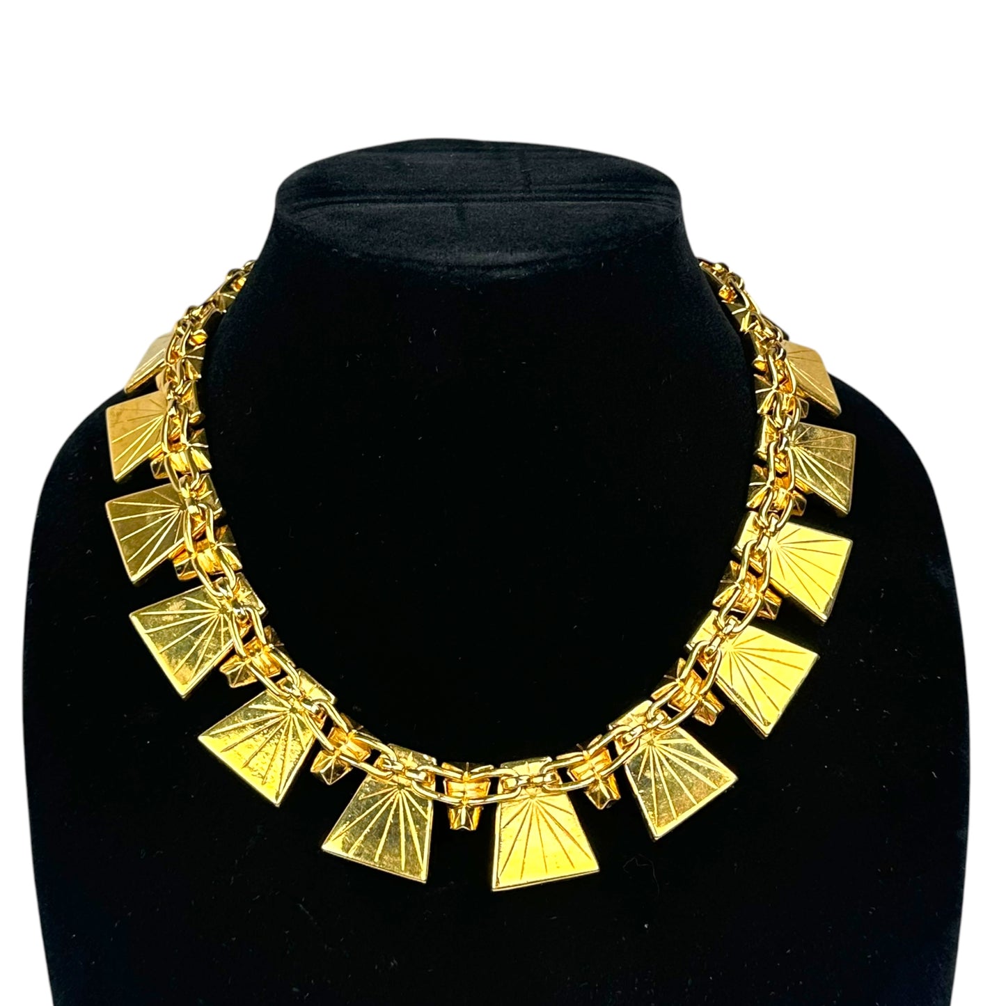 YSL 24K Plated Raspberry Peacock Trapezoid Swarovski Egyptian Mardi Gras Necklace 18"