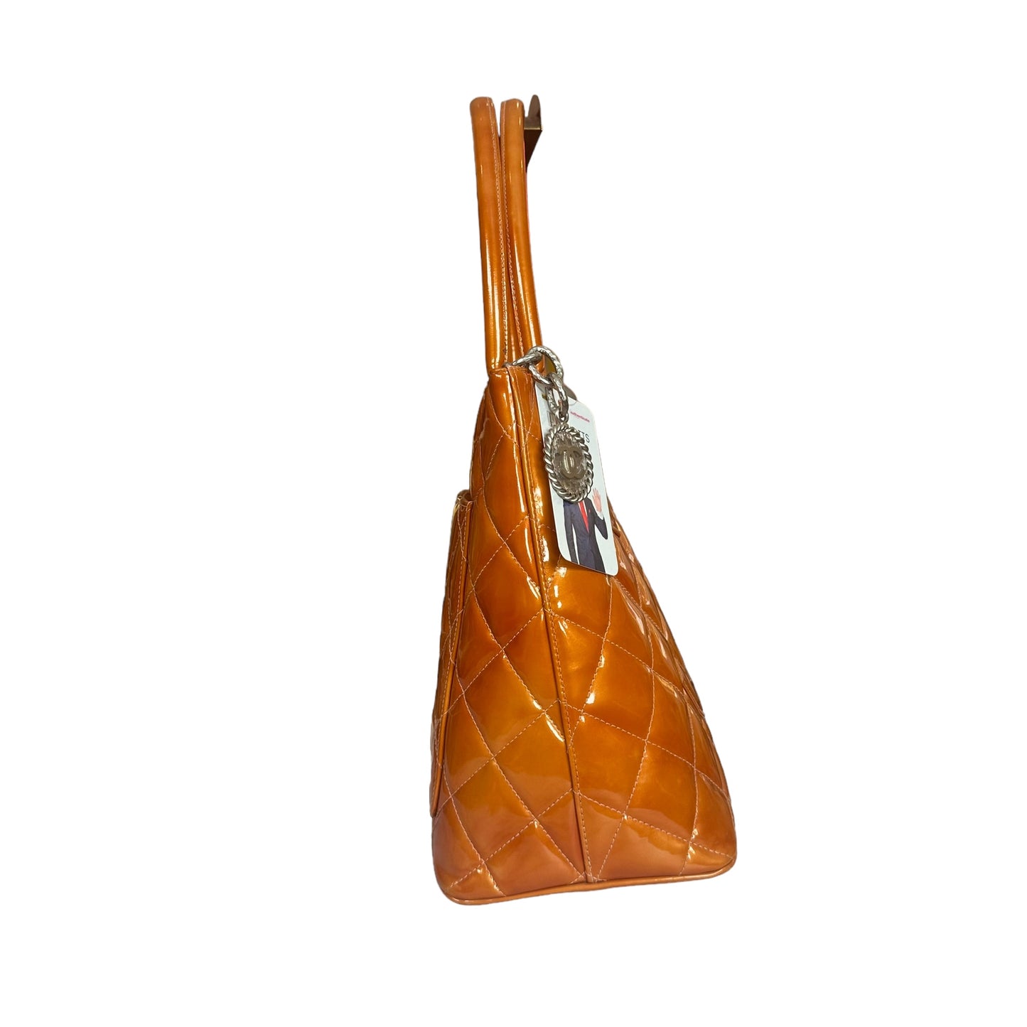 Chanel CC Tangerine Metallic Orange Patent Hombre Medallion Trapezoid Purse