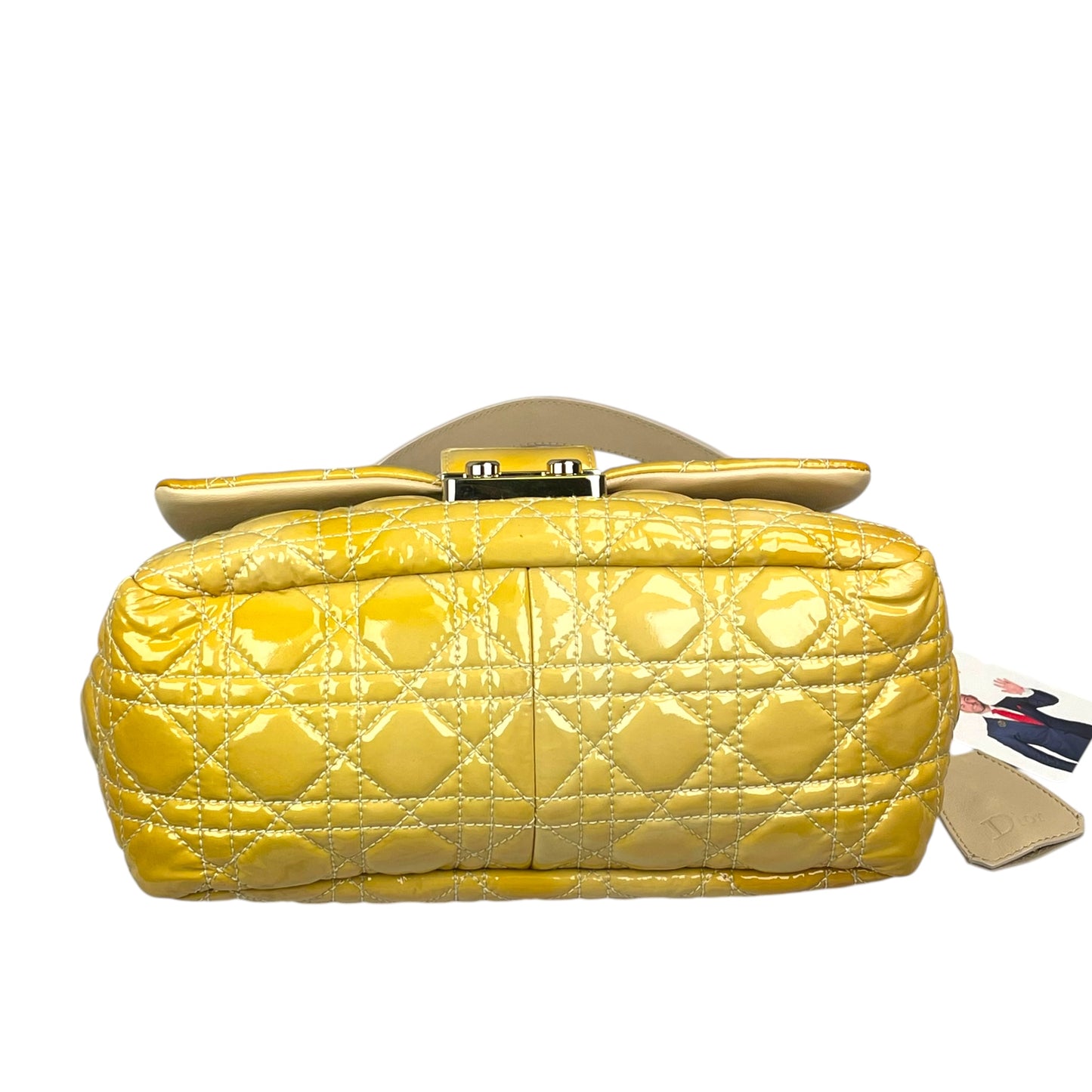 Christian Dior Yellow New Lock Patent Cannage Quilted Flap Shoulder Chain Purse