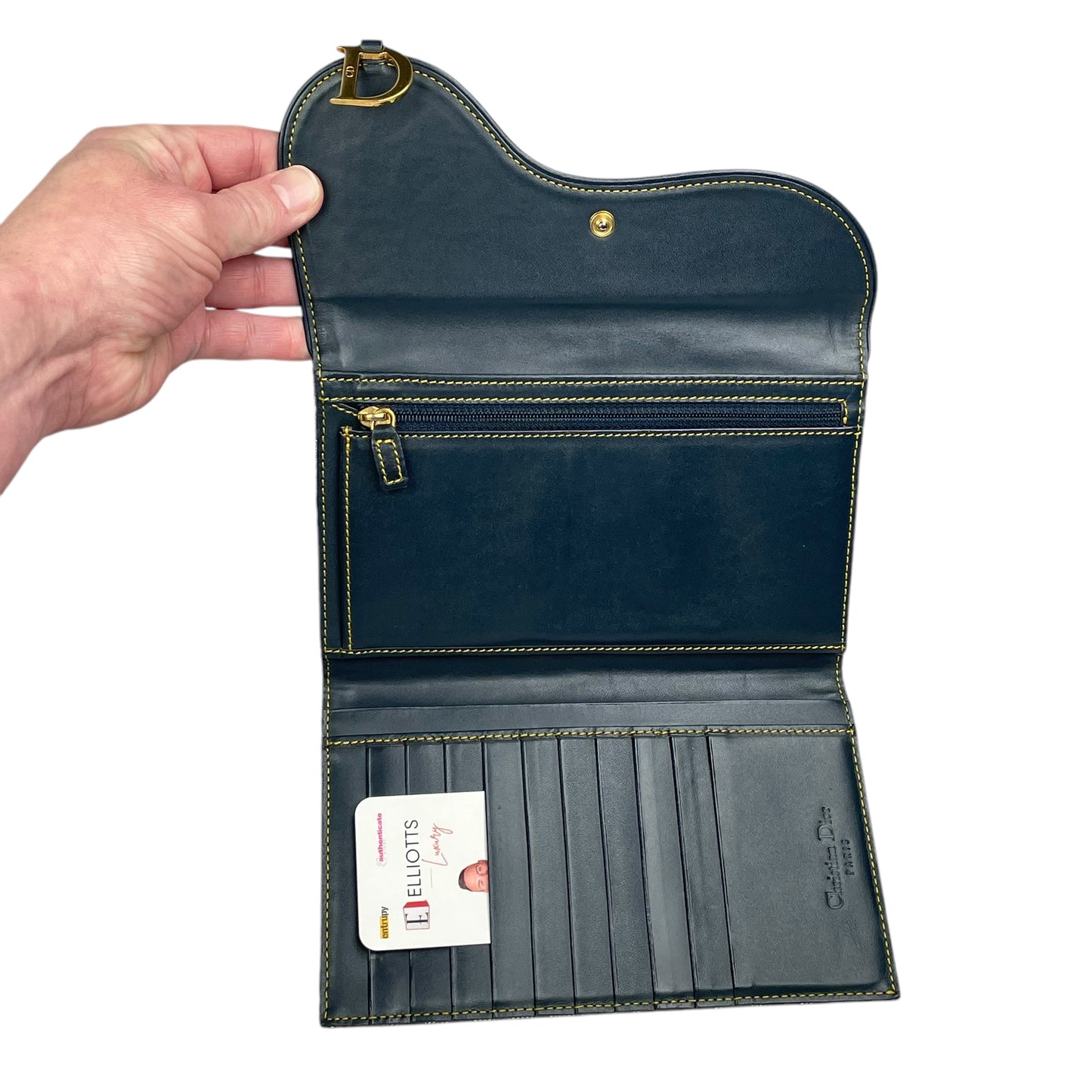 Christian Dior Blue Saddle Bag Large Oblique Trotter Canvas Leather Tri-Fold Wallet