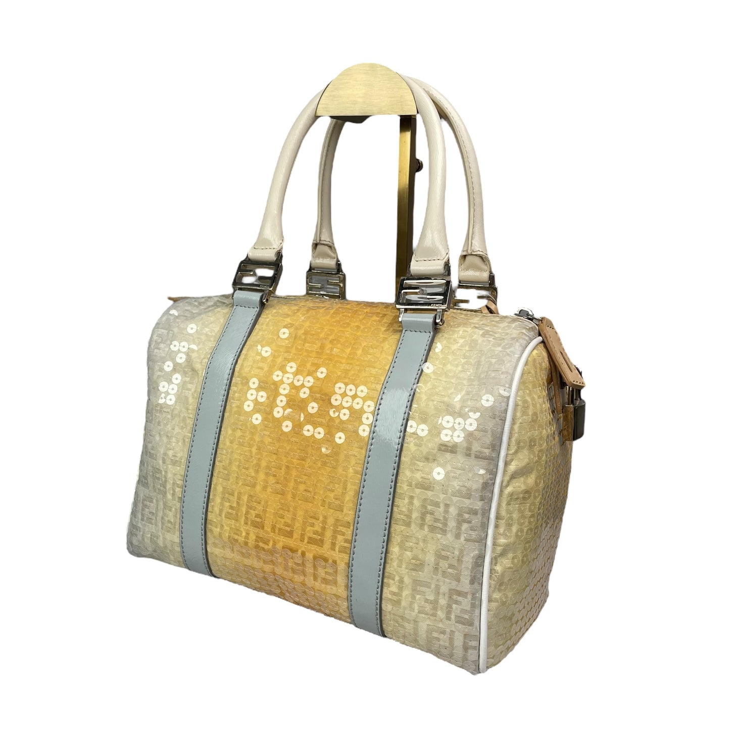 Fendi Zucchino Monogram Forever Sequin Small Leather Yellow Hombre Boston Purse
