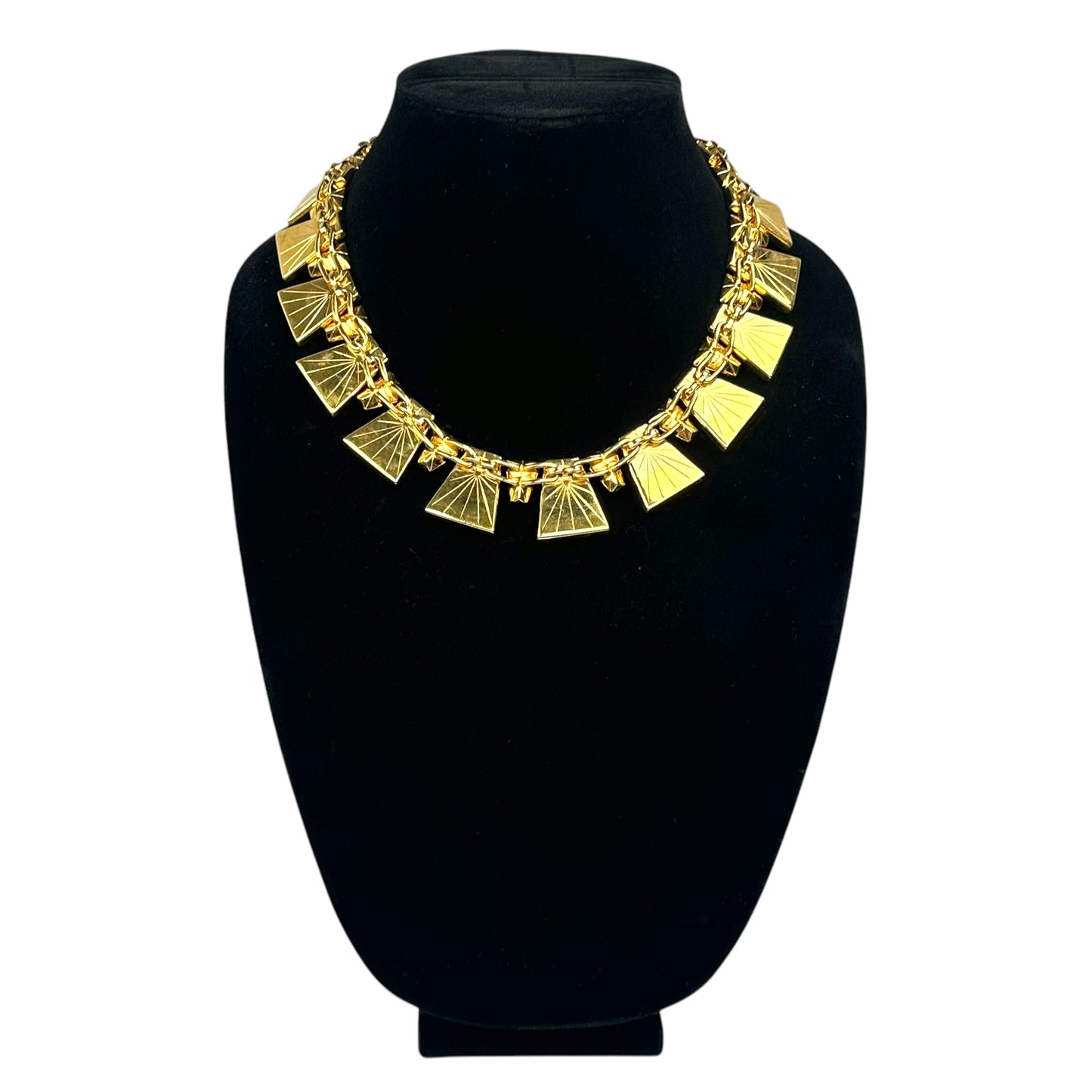 YSL 24K Plated Raspberry Peacock Trapezoid Swarovski Egyptian Mardi Gras Necklace 18"