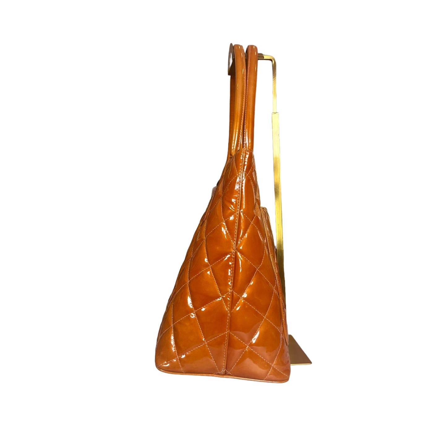 Chanel CC Tangerine Metallic Orange Patent Hombre Medallion Trapezoid Purse