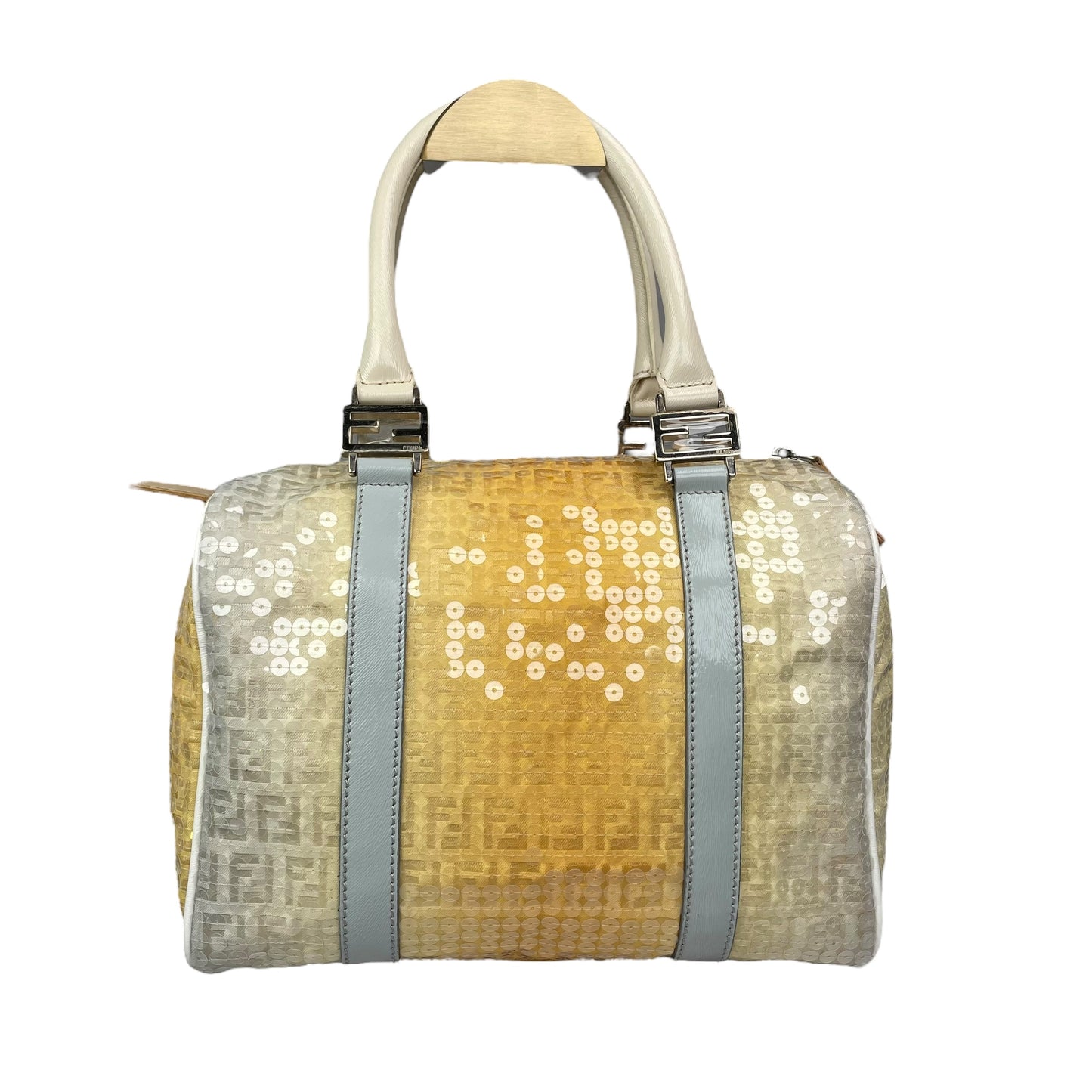 Fendi Zucchino Monogram Forever Sequin Small Leather Yellow Hombre Boston Purse