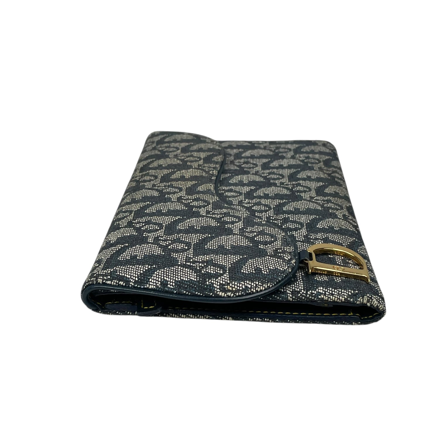 Christian Dior Blue Saddle Bag Large Oblique Trotter Canvas Leather Tri-Fold Wallet