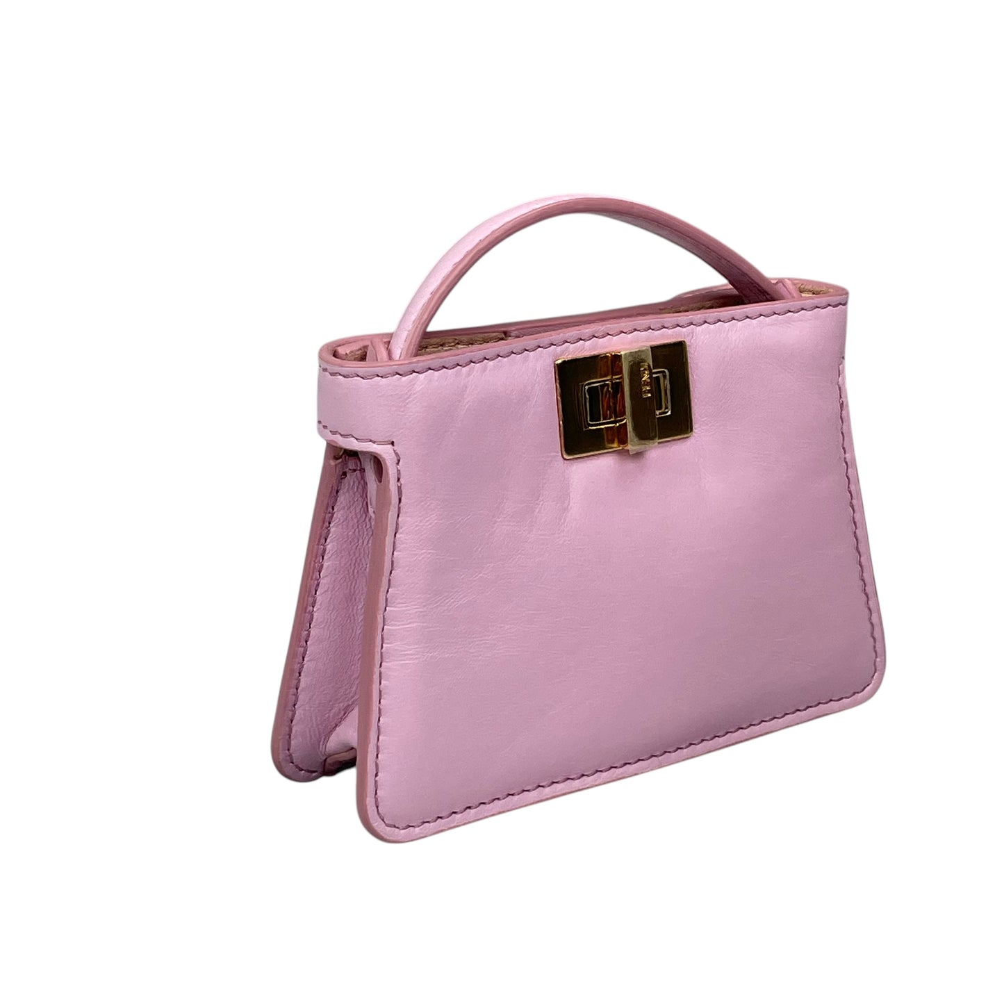 Fendi Peekaboo Micro Nappa Leather Pink Pico Gold Turn-Lock Key Chain Charm Adjustable Purse