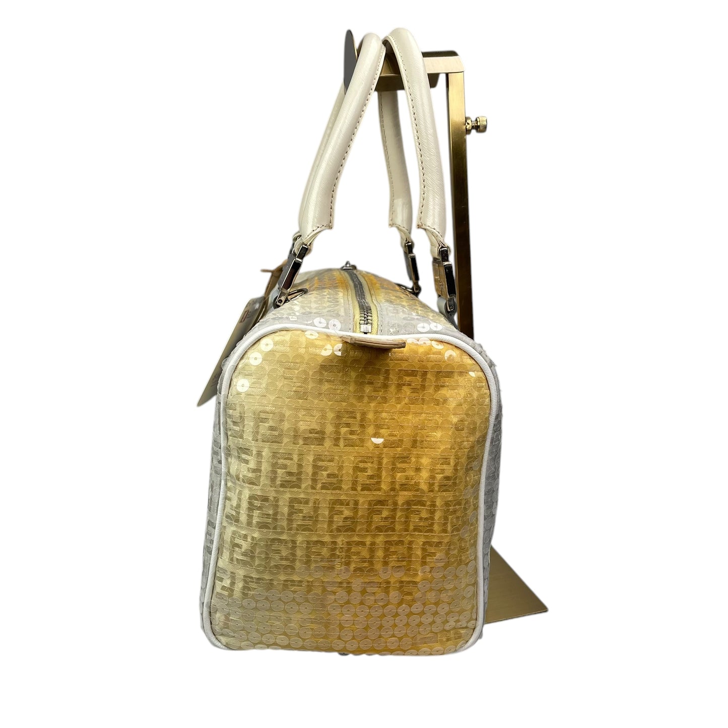 Fendi Zucchino Monogram Forever Sequin Small Leather Yellow Hombre Boston Purse