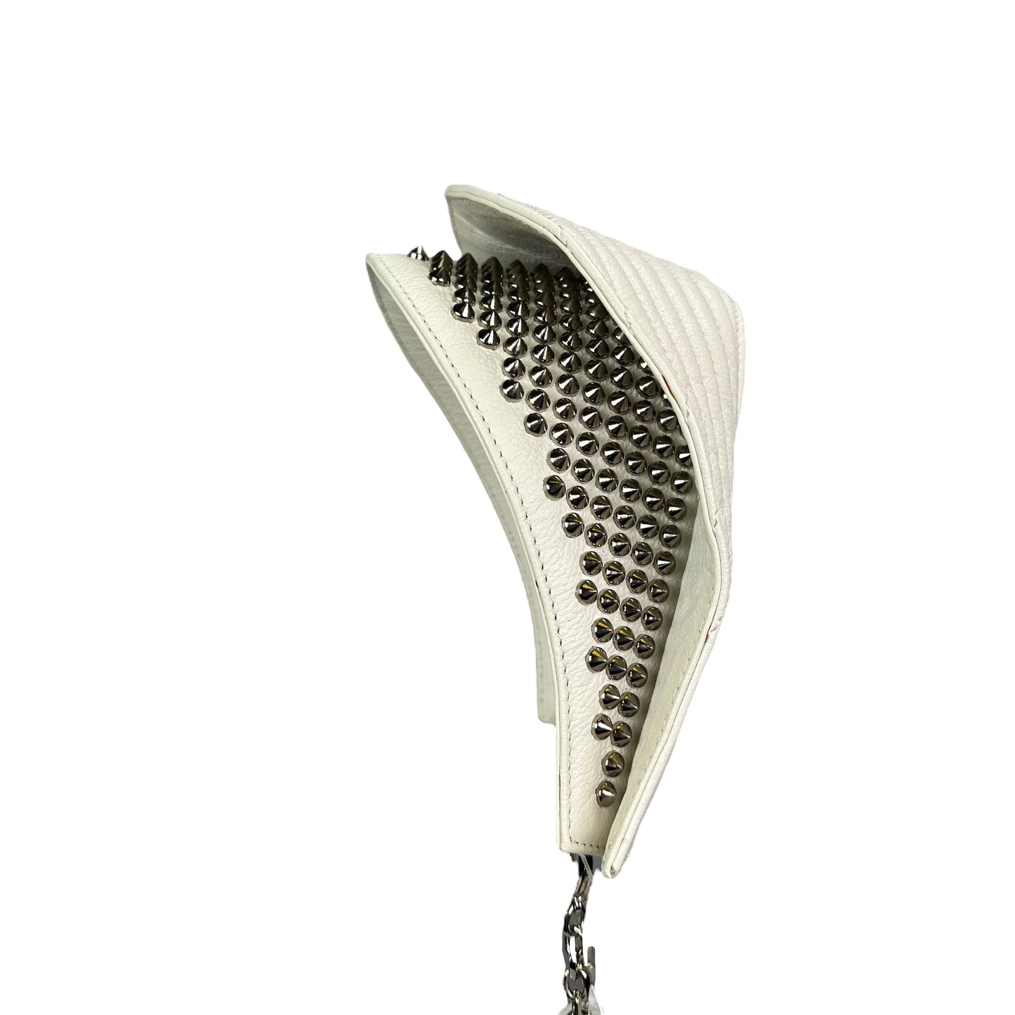 Christian Louboutin Double Flap Studded Strap Shoulder White Leather Small Purse