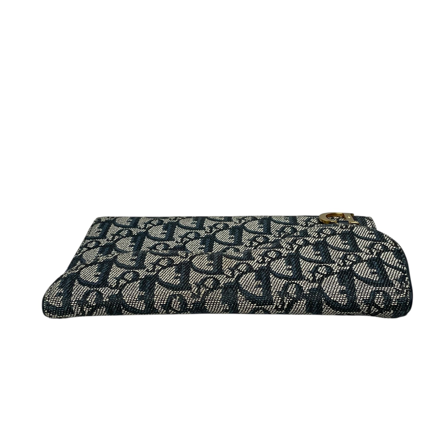 Christian Dior Blue Saddle Bag Large Oblique Trotter Canvas Leather Tri-Fold Wallet