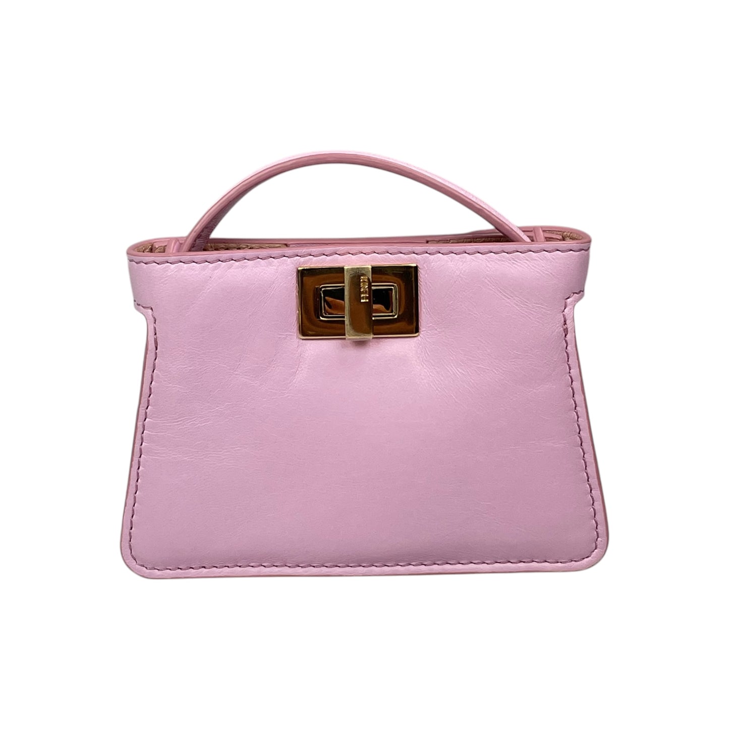 Fendi Peekaboo Micro Nappa Leather Pink Pico Gold Turn-Lock Key Chain Charm Adjustable Purse