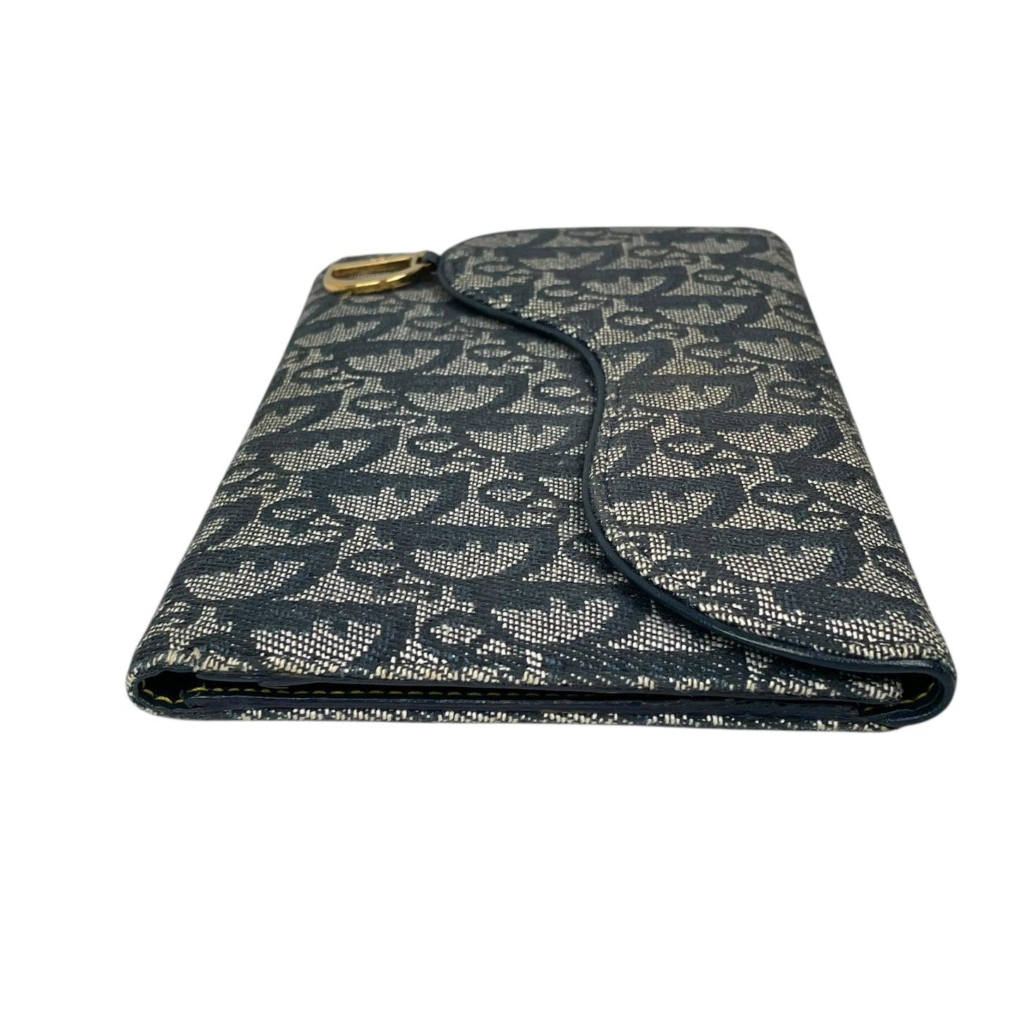 Christian Dior Blue Saddle Bag Large Oblique Trotter Canvas Leather Tri-Fold Wallet