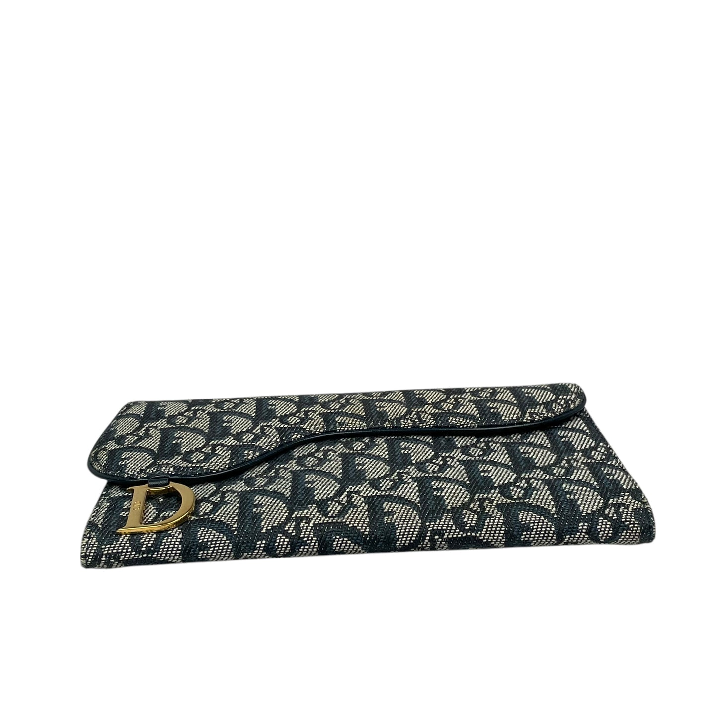 Christian Dior Blue Saddle Bag Large Oblique Trotter Canvas Leather Tri-Fold Wallet