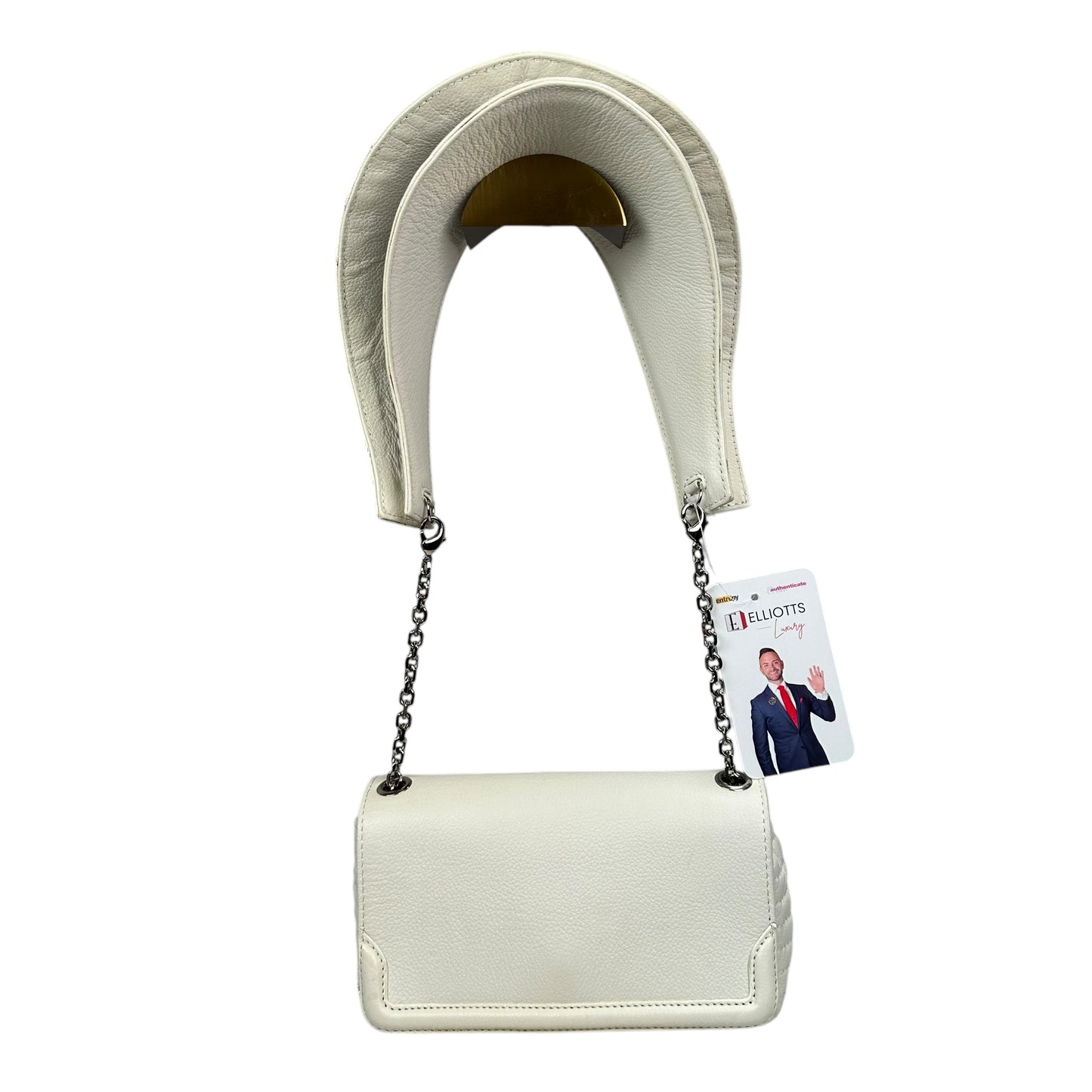 Christian Louboutin Double Flap Studded Strap Shoulder White Leather Small Purse