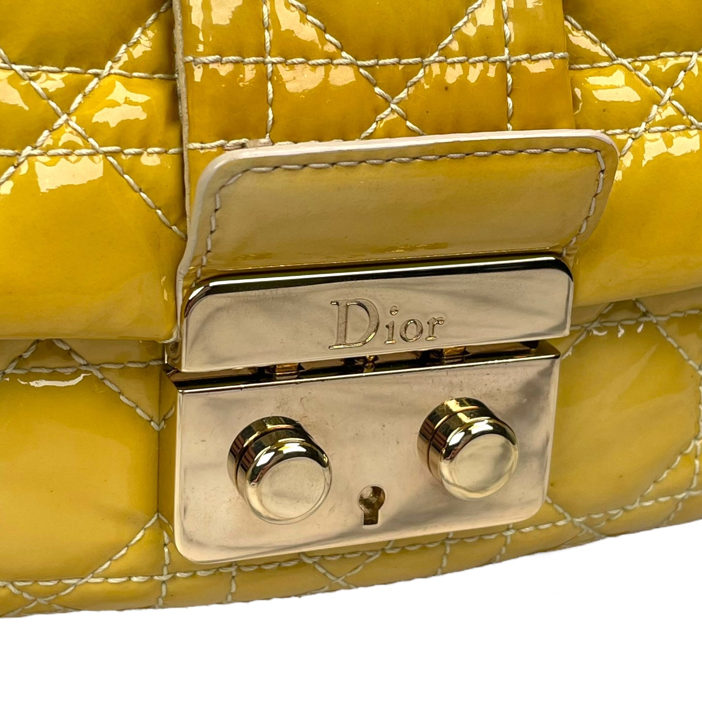 Christian Dior Yellow New Lock Patent Cannage Quilted Flap Shoulder Chain Purse