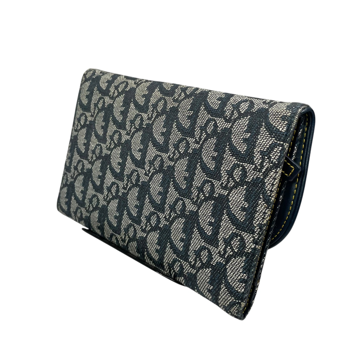 Christian Dior Blue Saddle Bag Large Oblique Trotter Canvas Leather Tri-Fold Wallet