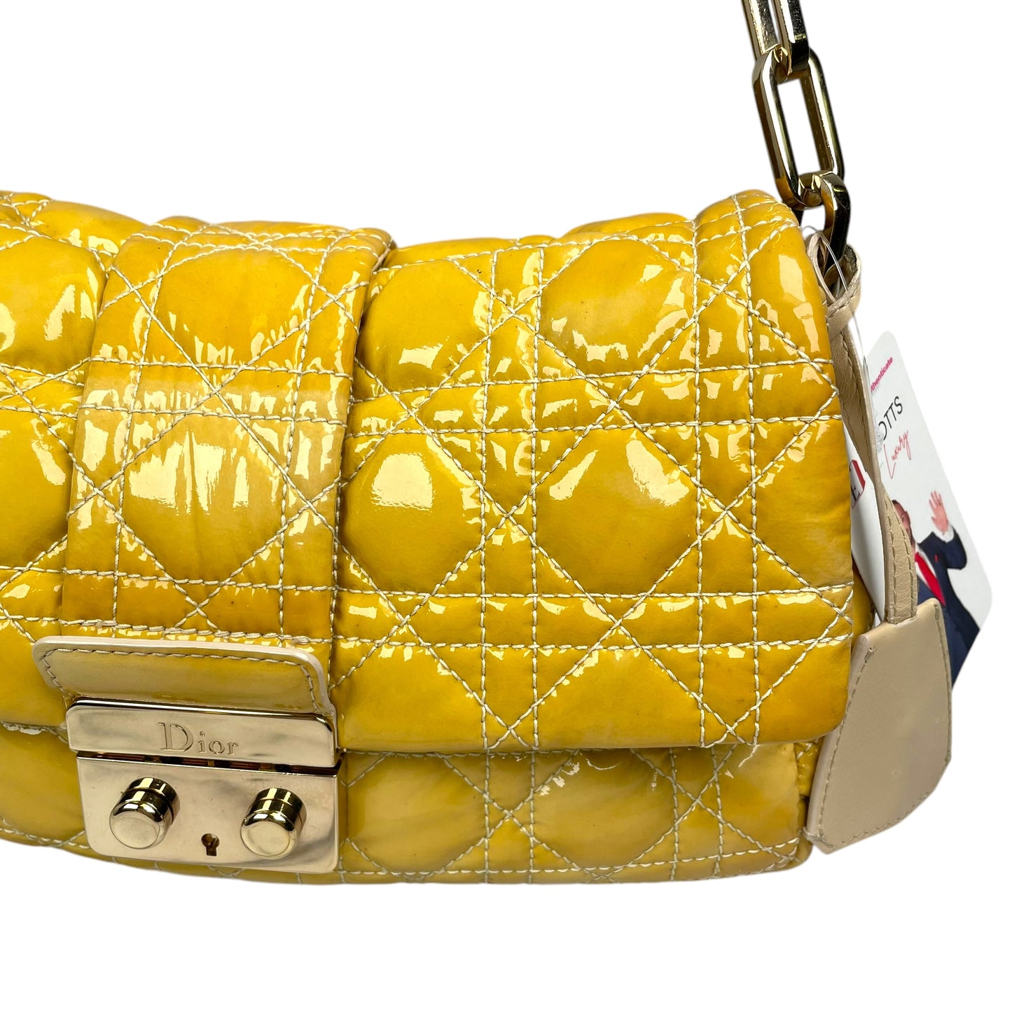 Christian Dior Yellow New Lock Patent Cannage Quilted Flap Shoulder Chain Purse