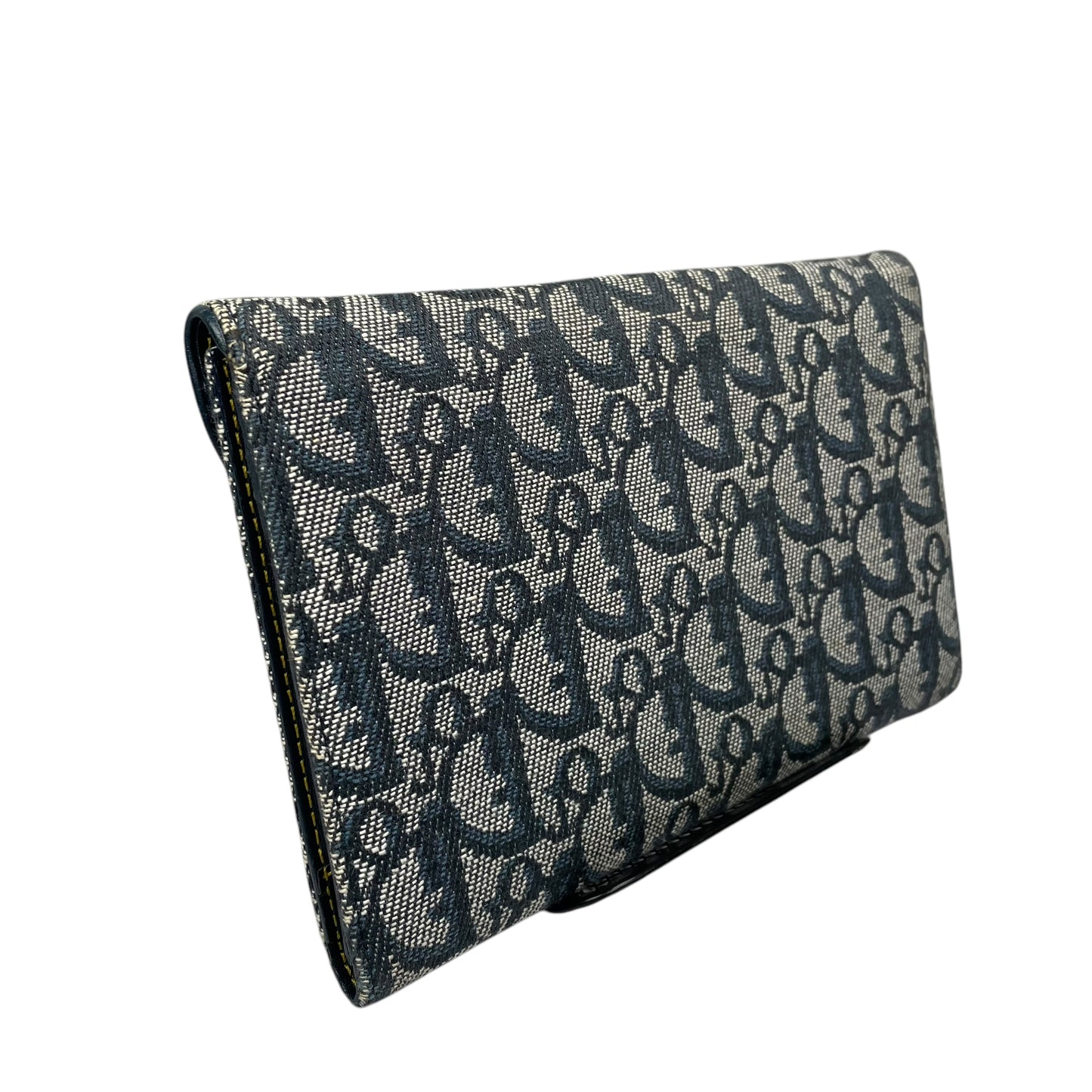 Christian Dior Blue Saddle Bag Large Oblique Trotter Canvas Leather Tri-Fold Wallet
