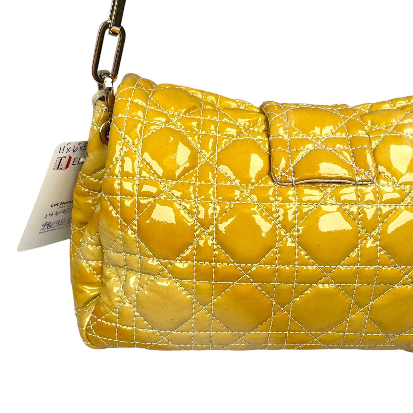 Christian Dior Yellow New Lock Patent Cannage Quilted Flap Shoulder Chain Purse