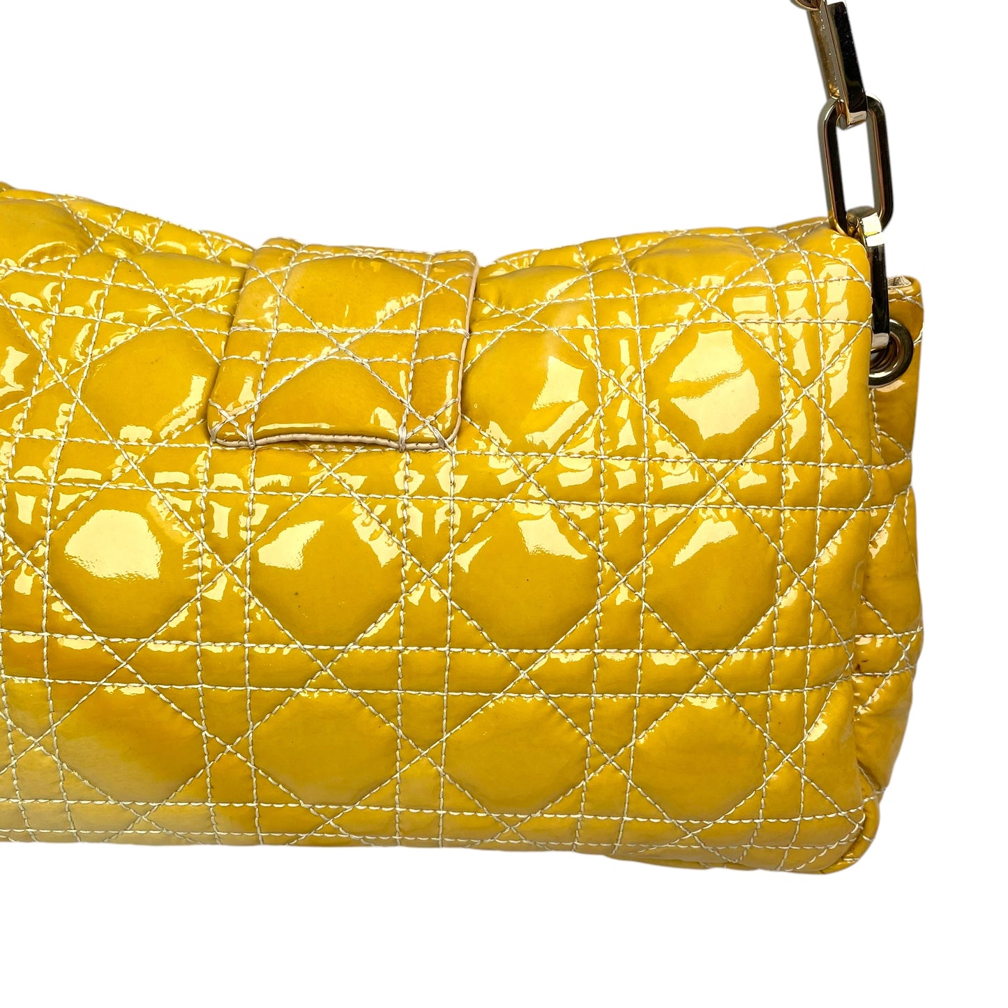 Christian Dior Yellow New Lock Patent Cannage Quilted Flap Shoulder Chain Purse