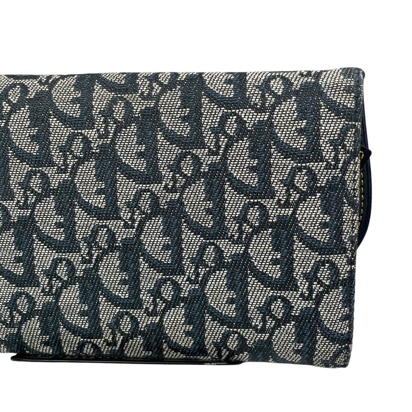 Christian Dior Blue Saddle Bag Large Oblique Trotter Canvas Leather Tri-Fold Wallet