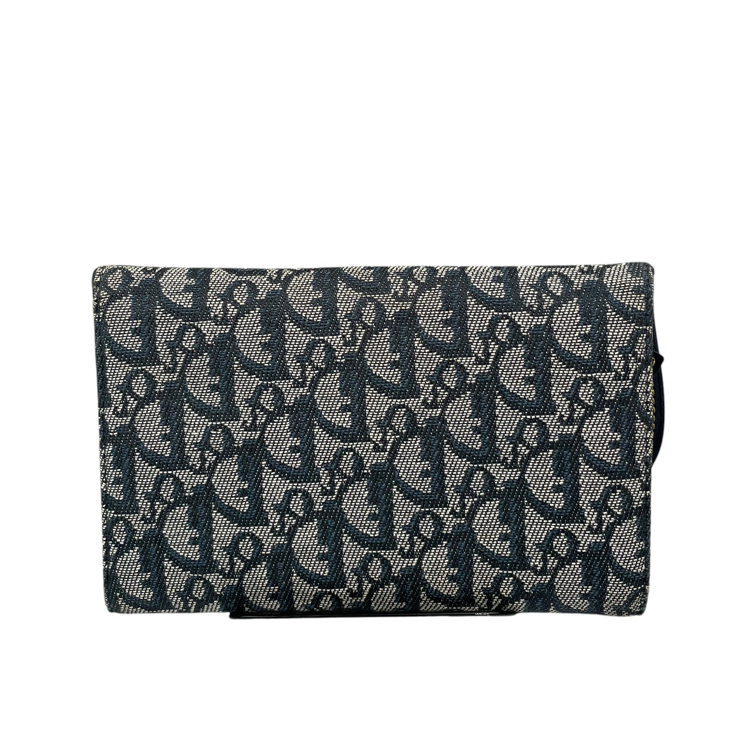 Christian Dior Blue Saddle Bag Large Oblique Trotter Canvas Leather Tri-Fold Wallet