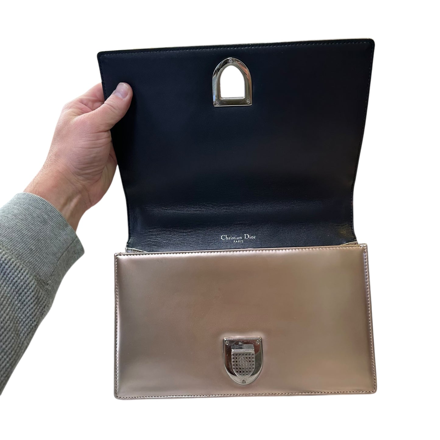 Christian Dior Diorama Micro Metallic Enamel Rose Chain Flap Crossbody Purse
