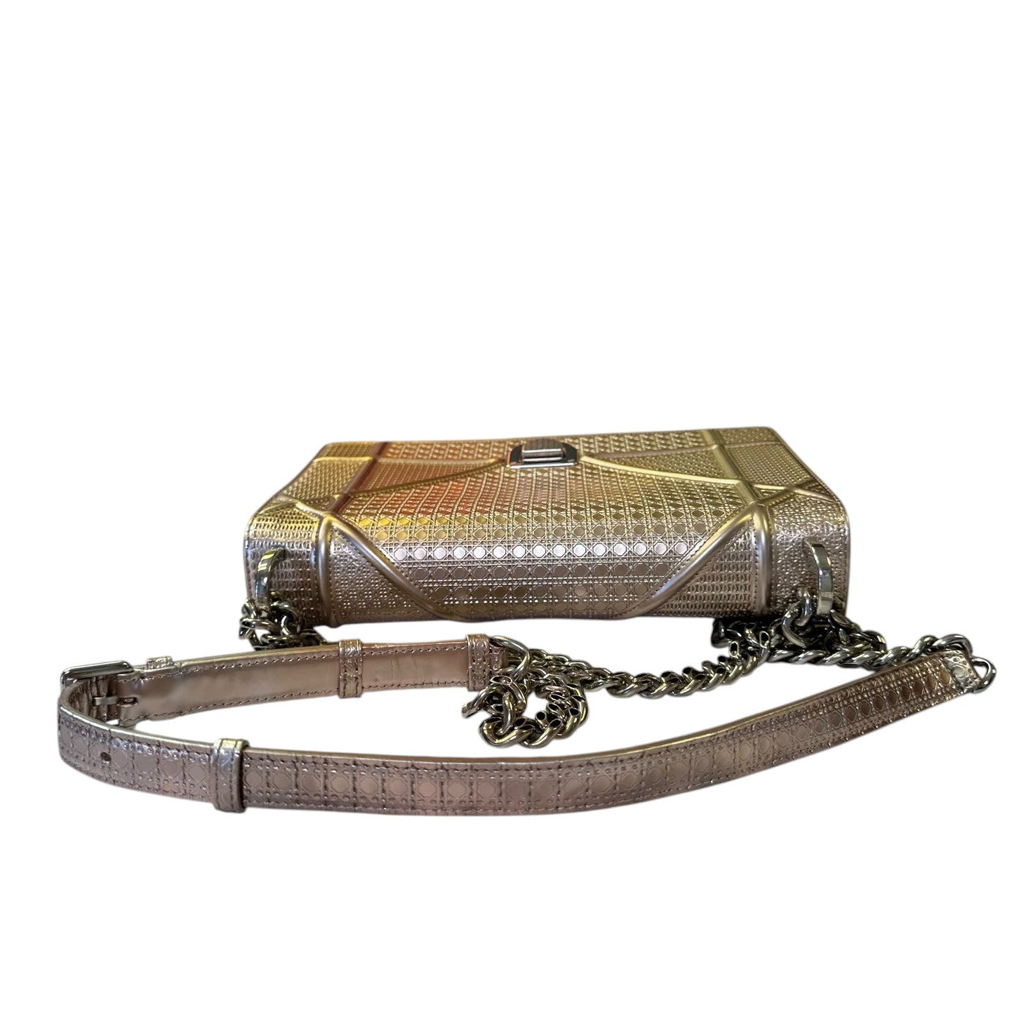 Christian Dior Diorama Micro Metallic Enamel Rose Chain Flap Crossbody Purse