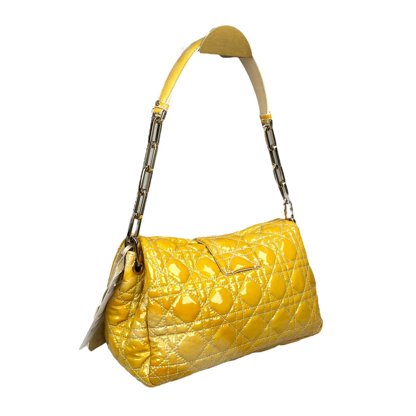 Christian Dior Yellow New Lock Patent Cannage Quilted Flap Shoulder Chain Purse