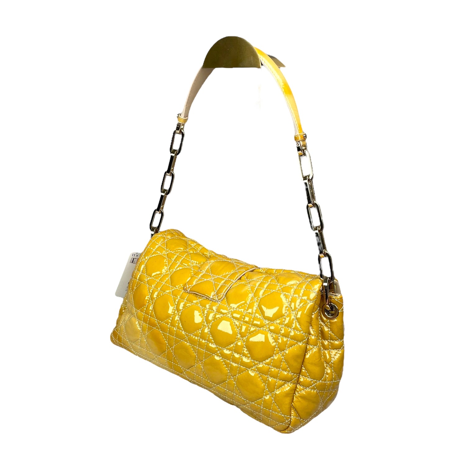 Christian Dior Yellow New Lock Patent Cannage Quilted Flap Shoulder Chain Purse