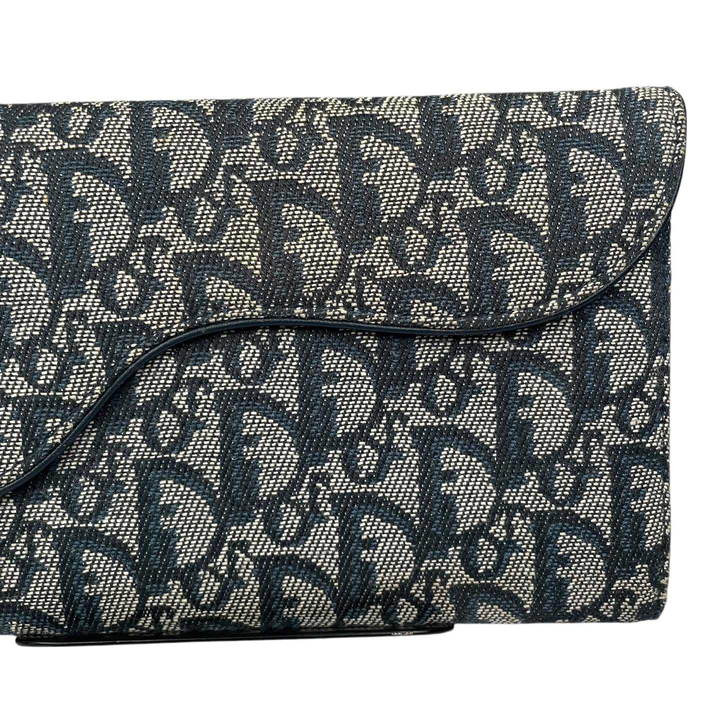 Christian Dior Blue Saddle Bag Large Oblique Trotter Canvas Leather Tri-Fold Wallet