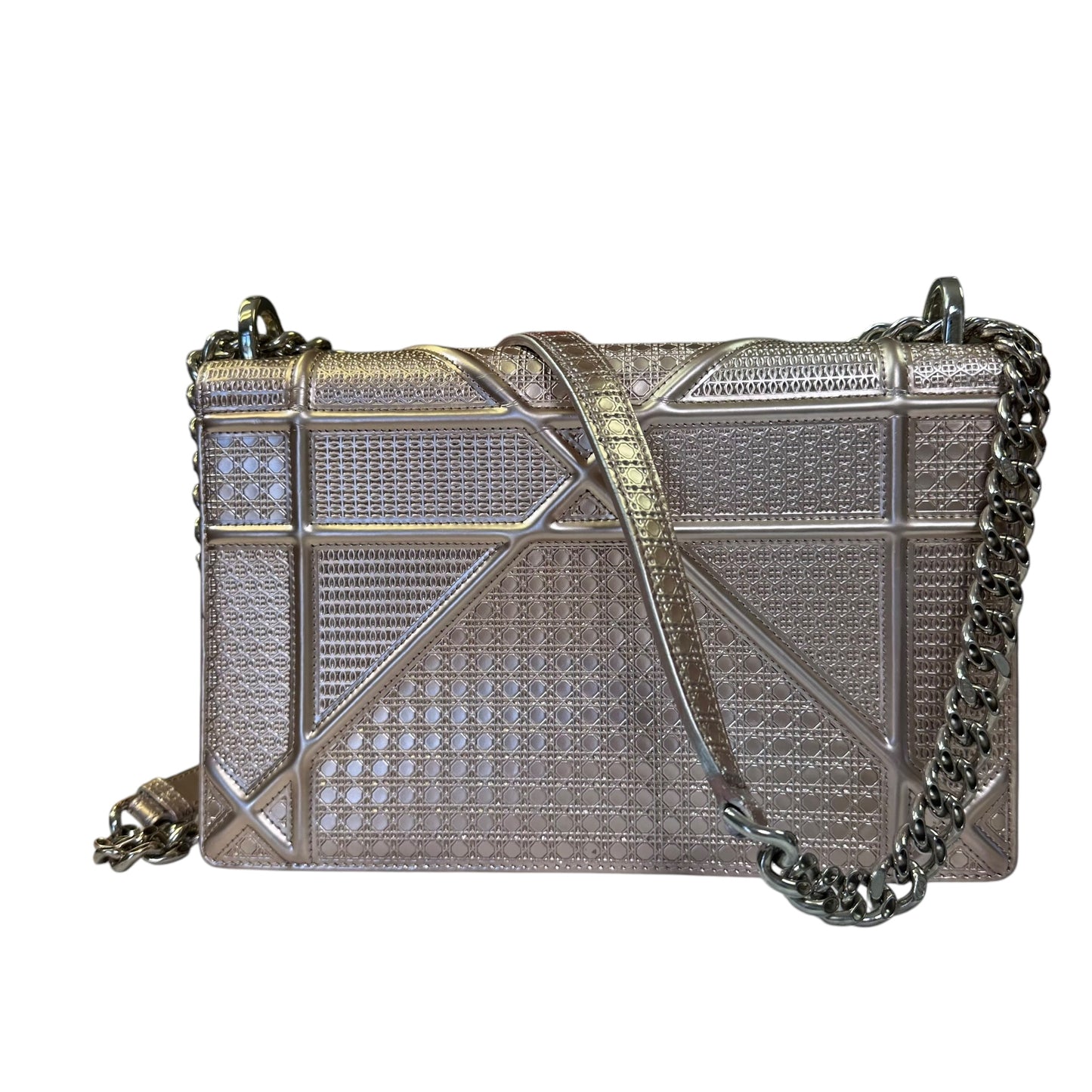 Christian Dior Diorama Micro Metallic Enamel Rose Chain Flap Crossbody Purse