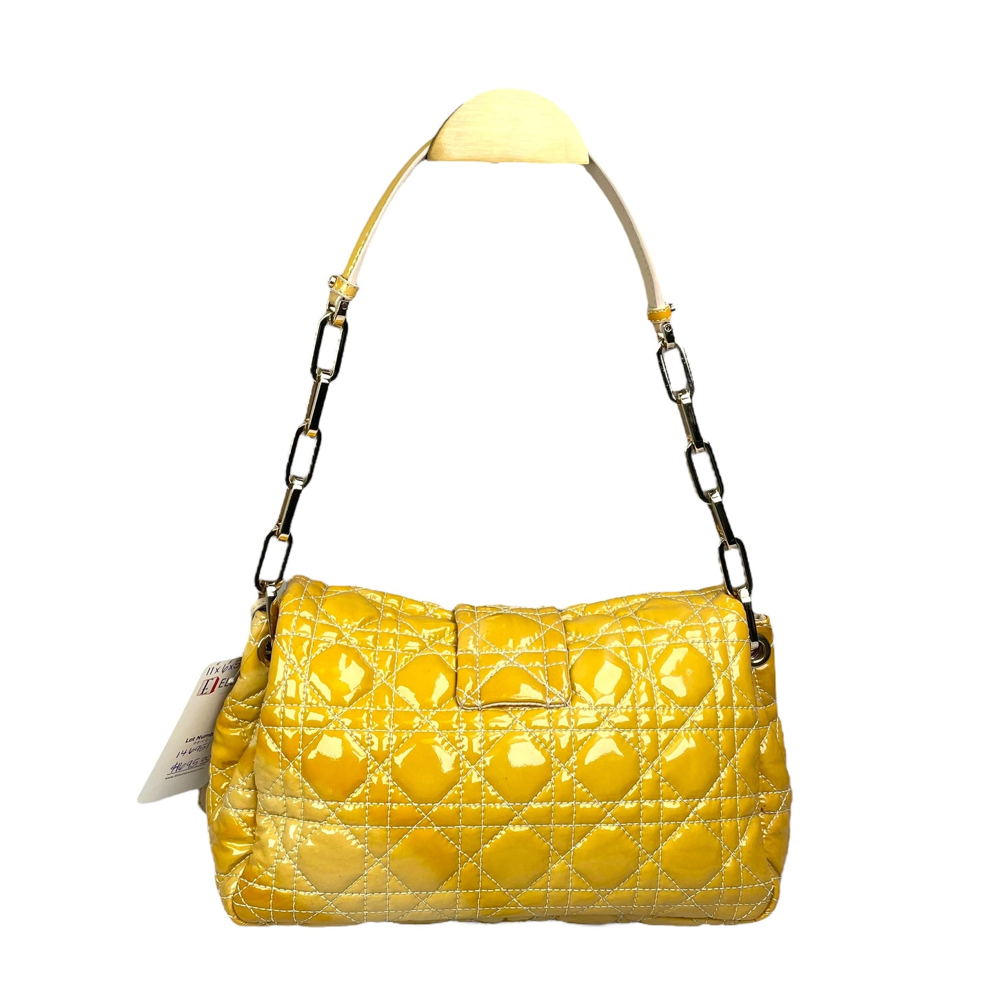 Christian Dior Yellow New Lock Patent Cannage Quilted Flap Shoulder Chain Purse