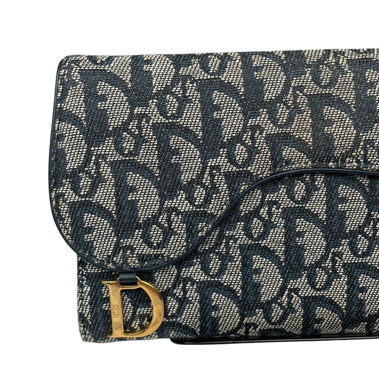 Christian Dior Blue Saddle Bag Large Oblique Trotter Canvas Leather Tri-Fold Wallet
