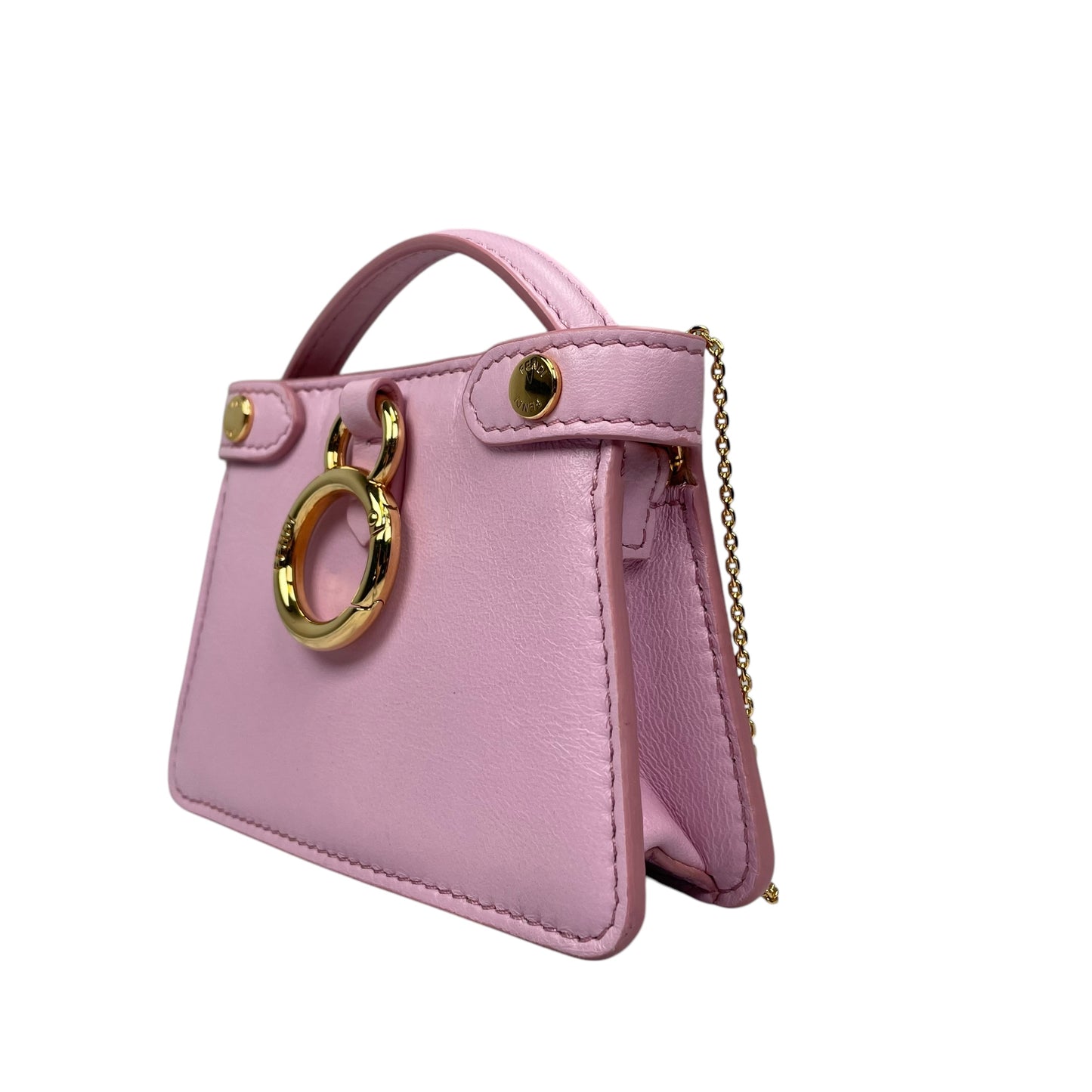 Fendi Peekaboo Micro Nappa Leather Pink Pico Gold Turn-Lock Key Chain Charm Adjustable Purse