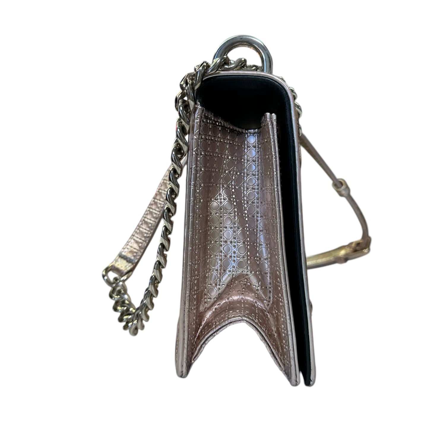Christian Dior Diorama Micro Metallic Enamel Rose Chain Flap Crossbody Purse