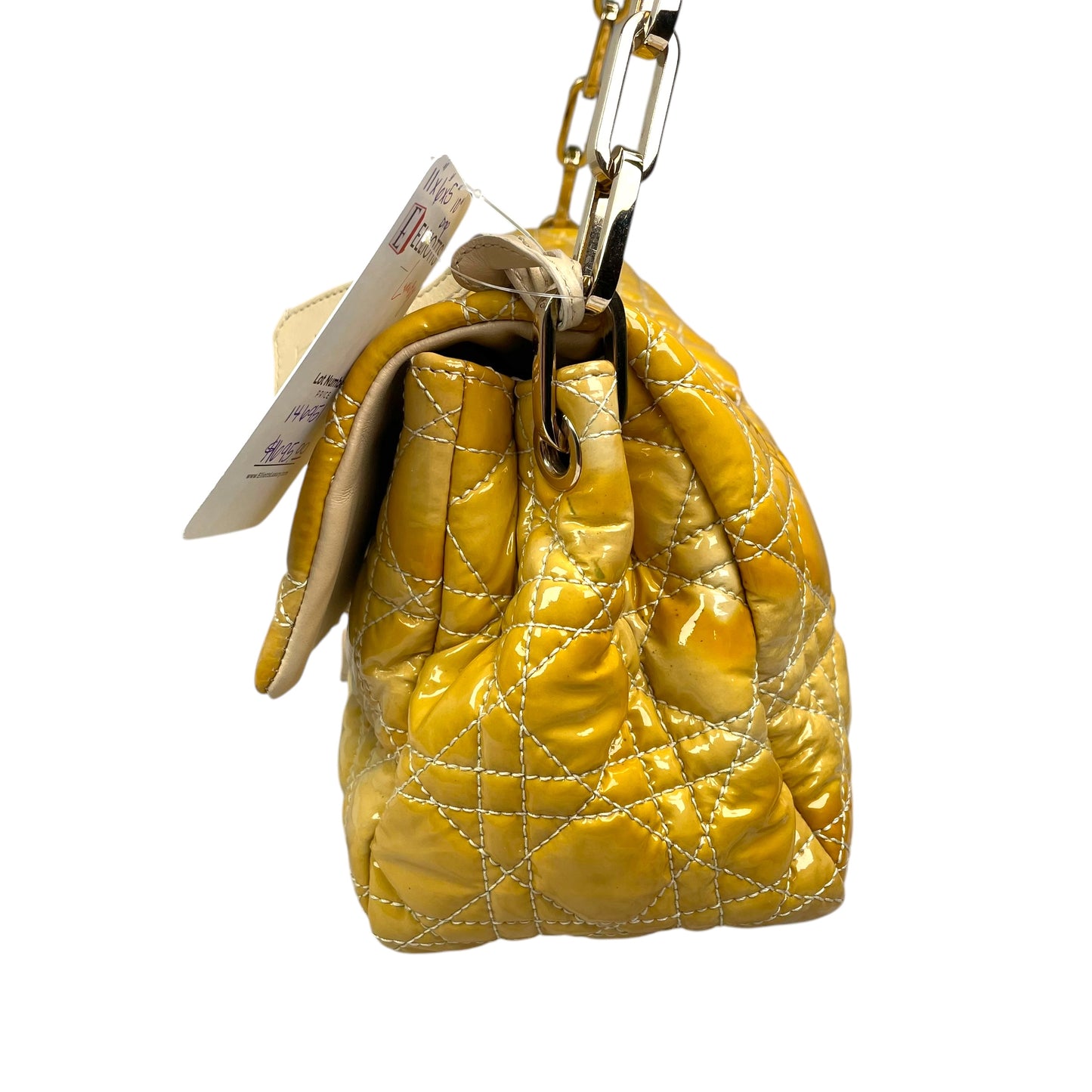 Christian Dior Yellow New Lock Patent Cannage Quilted Flap Shoulder Chain Purse