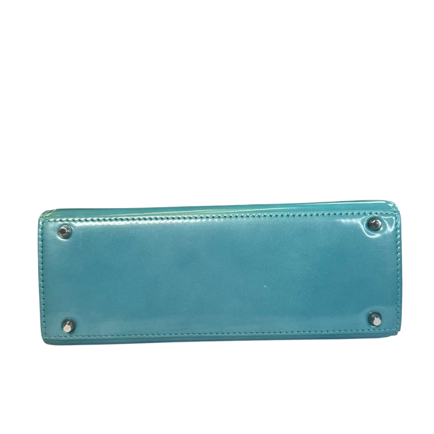 Christian Dior Lady Mini Clutch Teal Silver Patent Leather Enamel Flap Purse