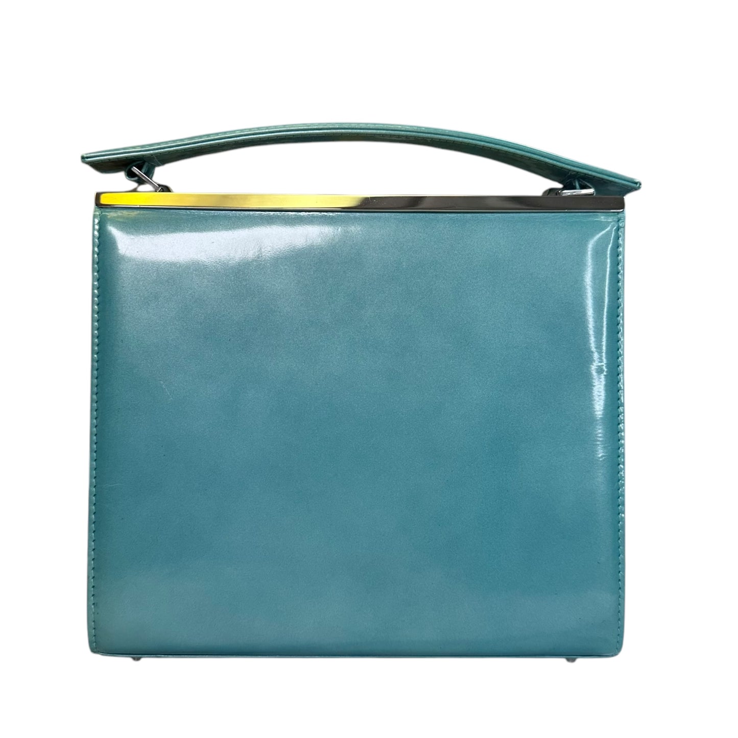 Christian Dior Lady Mini Clutch Teal Silver Patent Leather Enamel Flap Purse