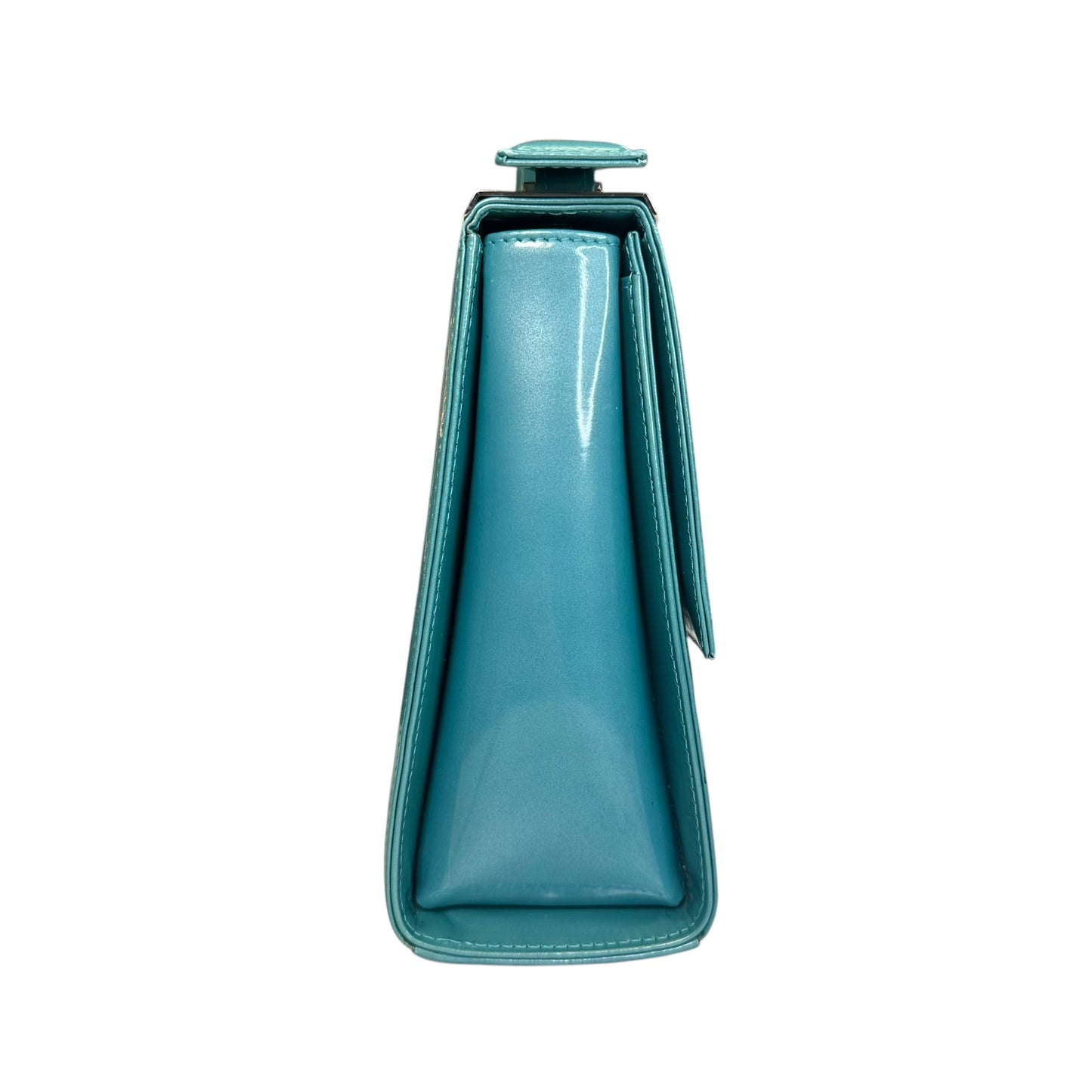 Christian Dior Lady Mini Clutch Teal Silver Patent Leather Enamel Flap Purse
