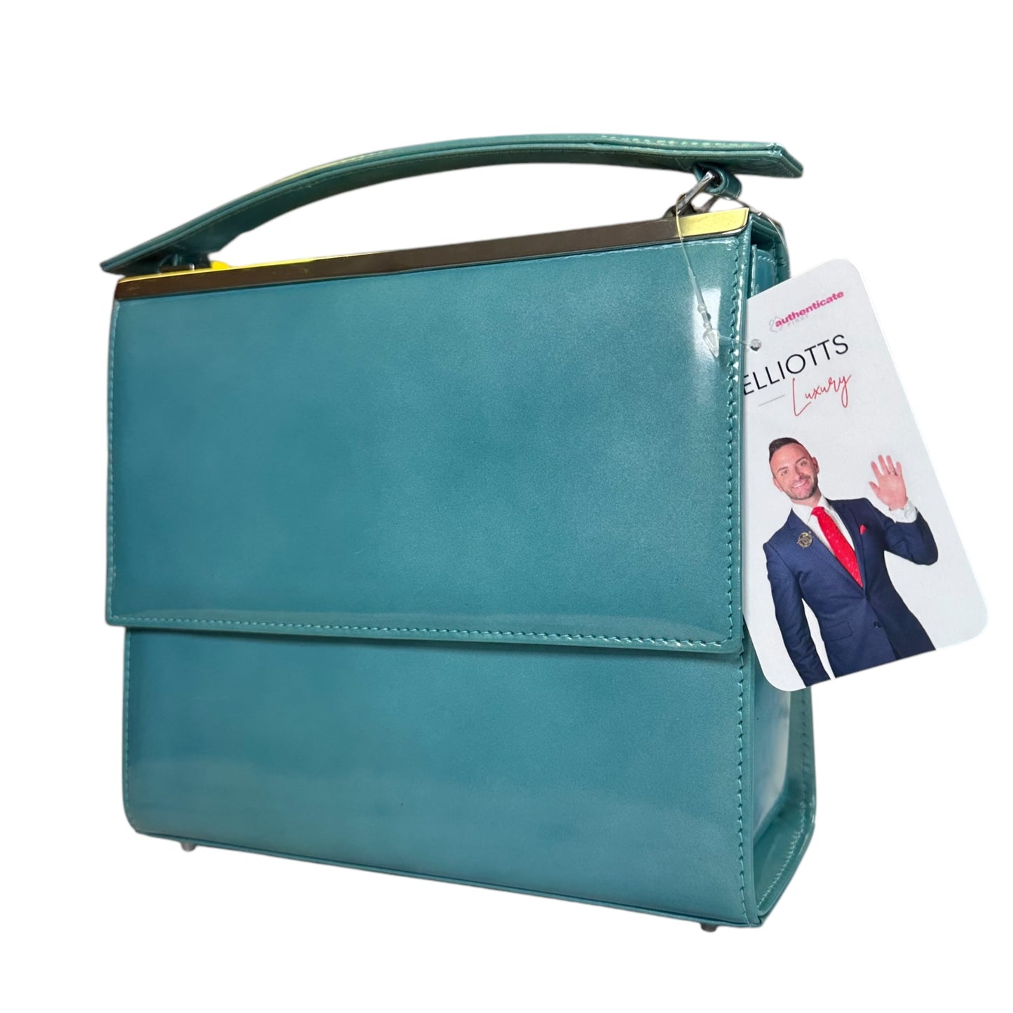 Christian Dior Lady Mini Clutch Teal Silver Patent Leather Enamel Flap Purse