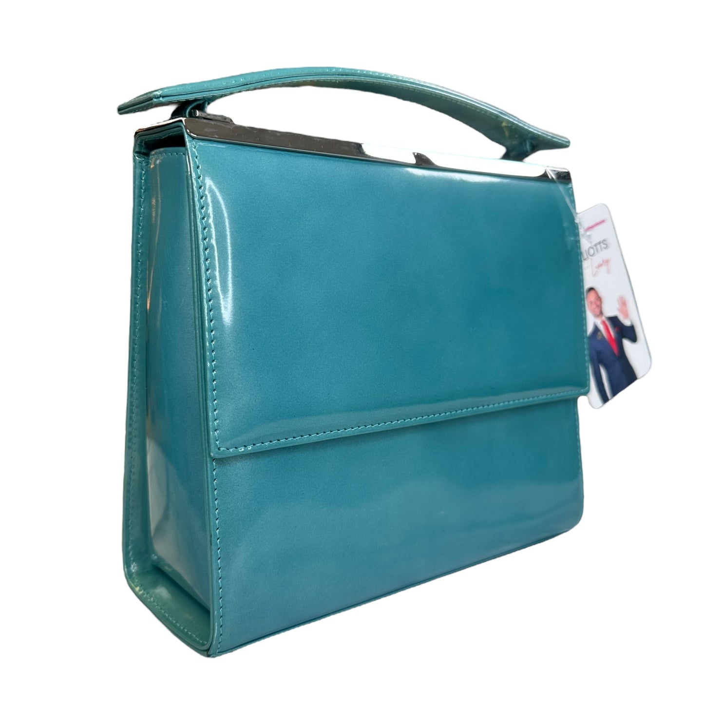 Christian Dior Lady Mini Clutch Teal Silver Patent Leather Enamel Flap Purse
