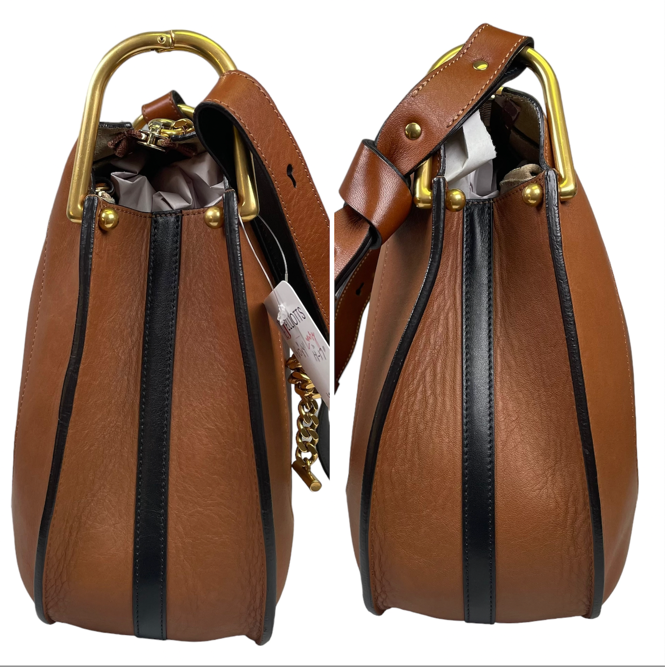 Chloe Haley Calf Skin Equestrian Bourbon Brown Bucket 2 Way Crossbody Shoulder Purse