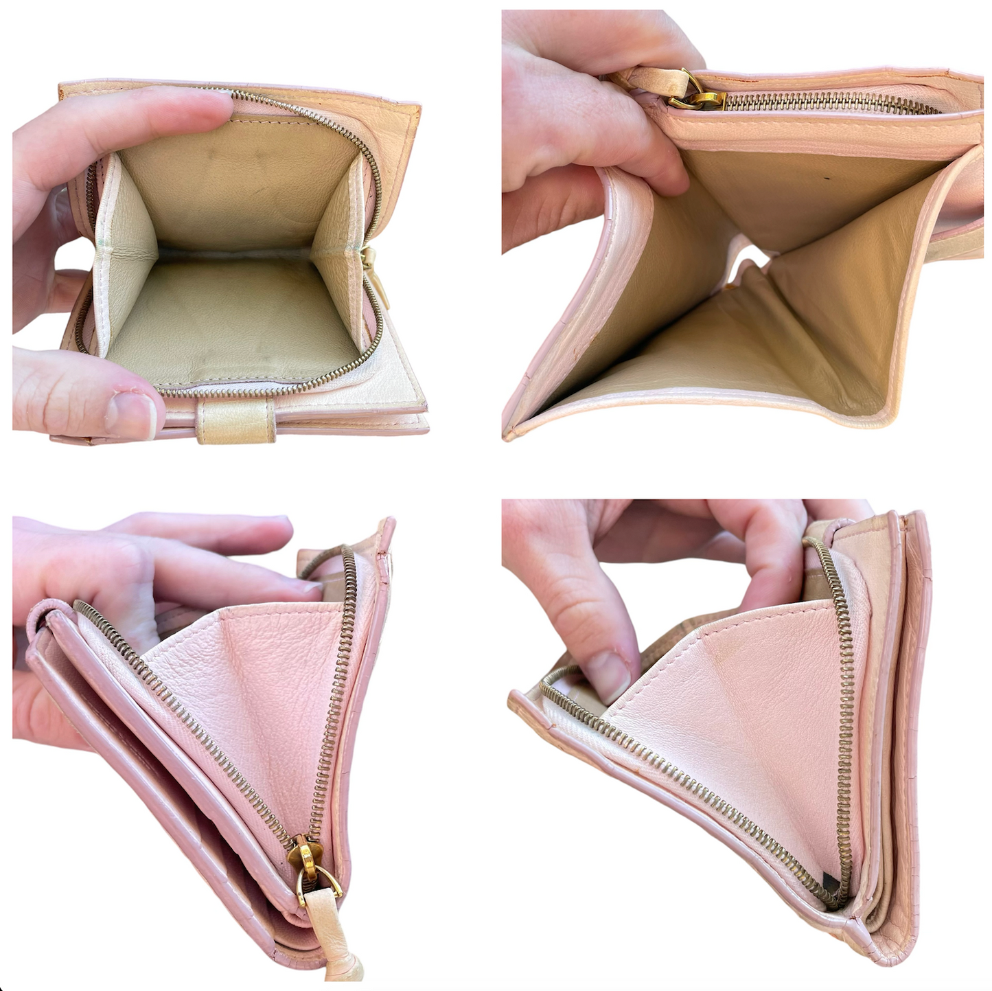 Bottega Veneta Pink Cream Cash Card Zip Coin Woven Bi Fold Snap Wallet