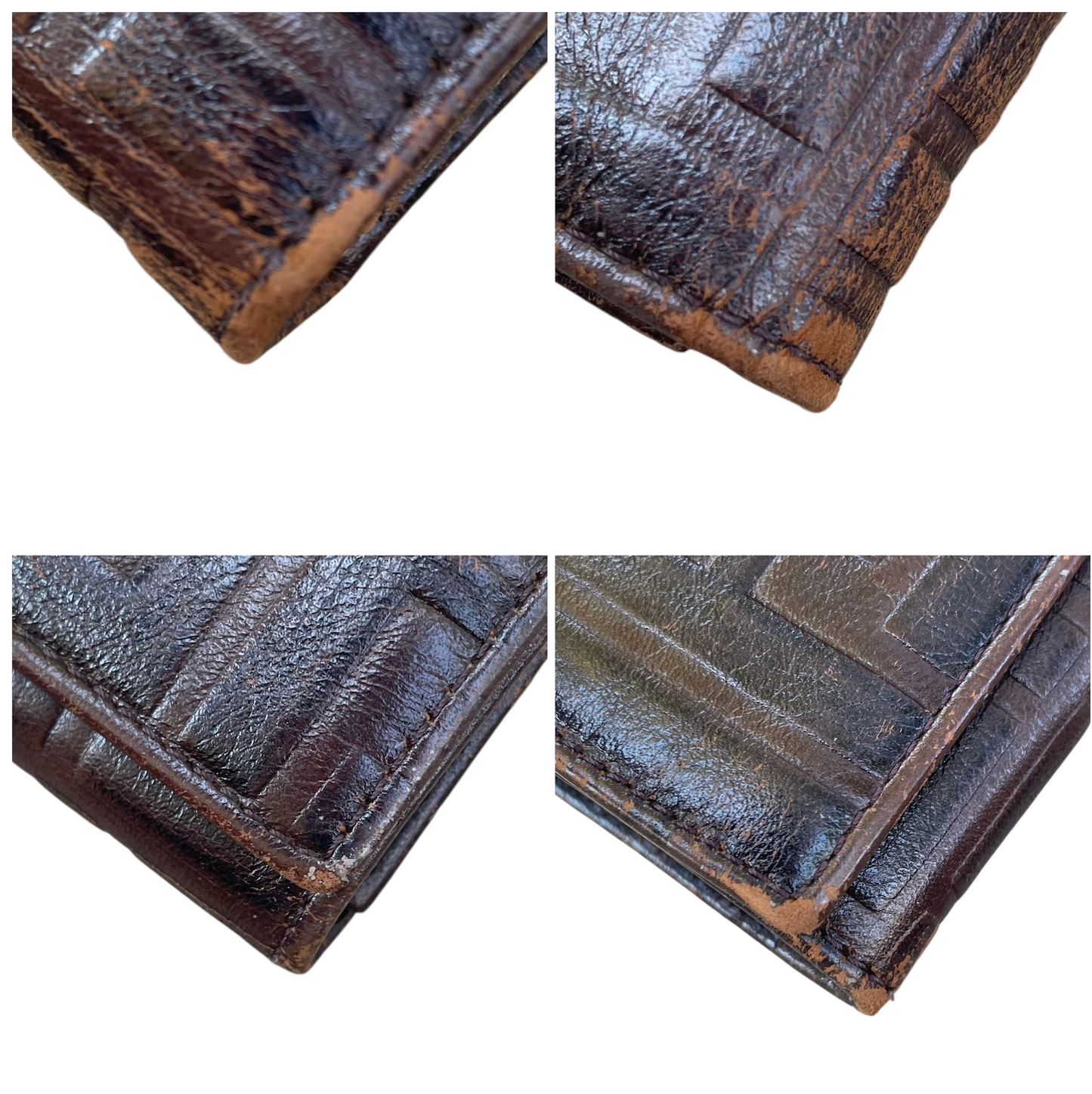 Fendi Zucca Rustic Embossed Brown Leather Bi-Fold Long Wallet