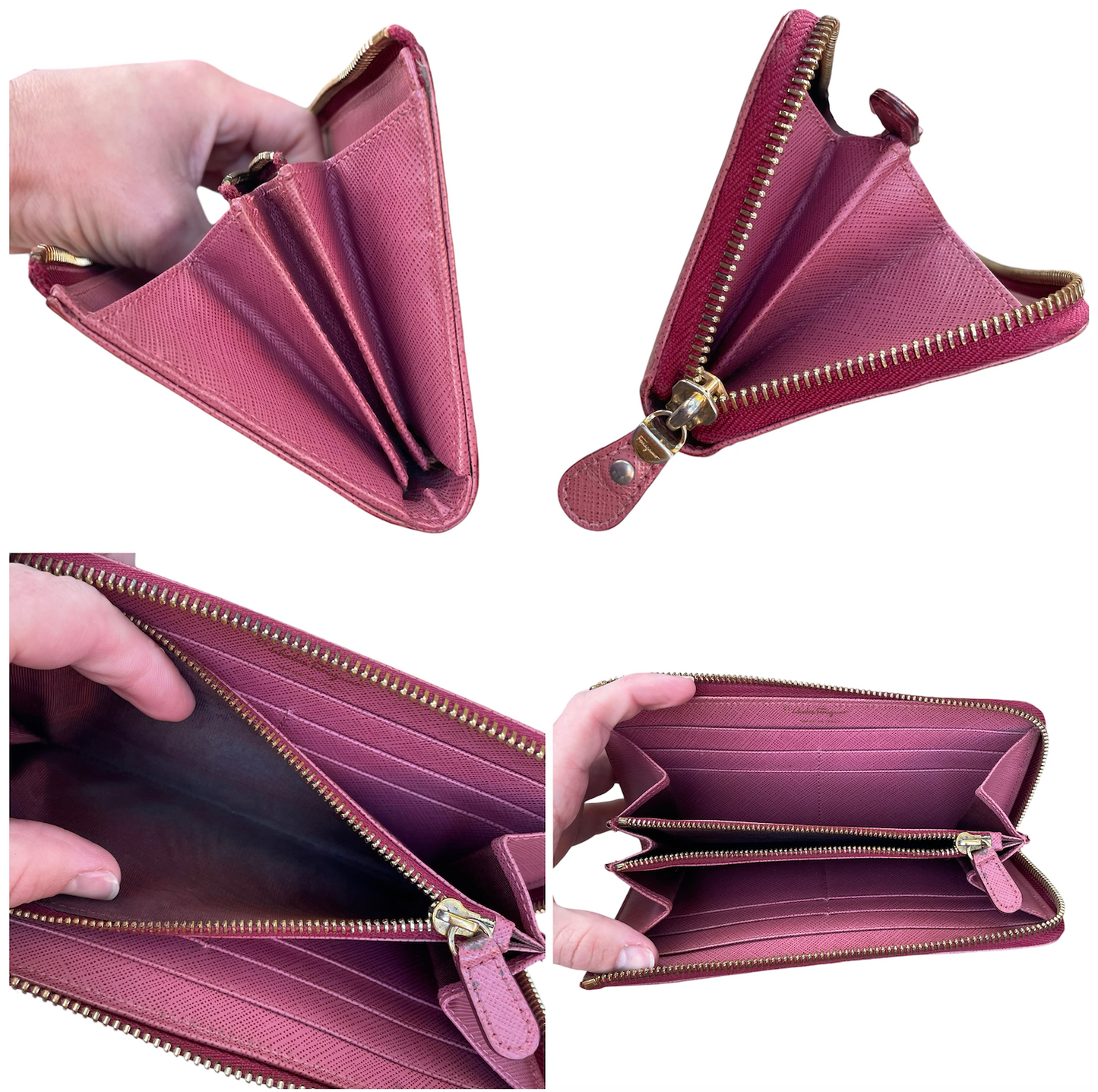 Salvatore Ferragamo Saffiano Purple Vara Ribbon Bow Zip Around Long Wallet