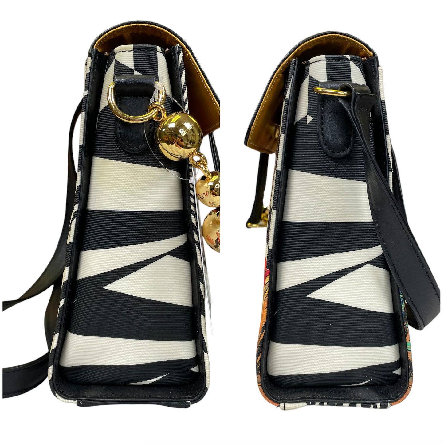 Gianni Versace Psychedelic Illusion Metallic Gold Black White Ball Printed Crossbody Shoulder Purse