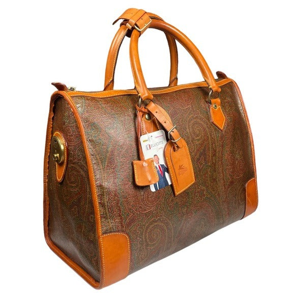 Etro Milano Paisley Canvas Natural Leather Locking Travel Weekender
