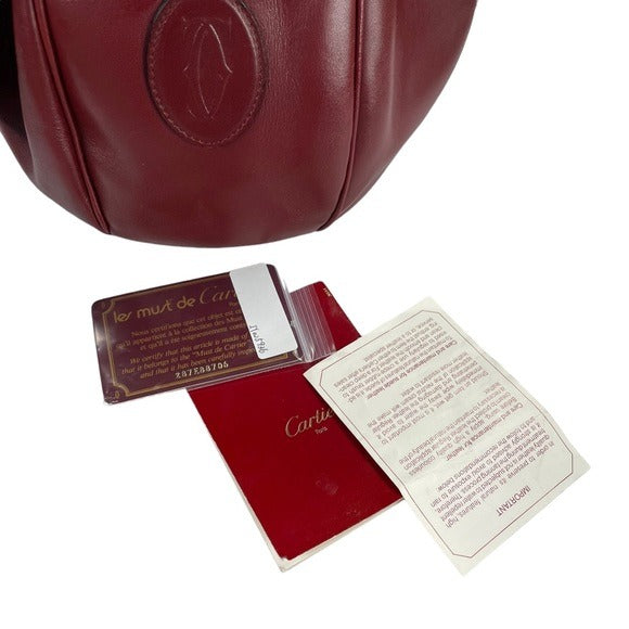 Cartier Burgundy Leather Medium Bucket Drawstring Crossbody Adjustable Purse
