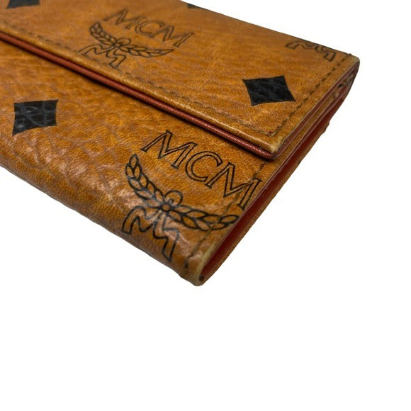 MCM Viestos Canvas Leather Brown Black Card Holder Personal Wallet Organizer