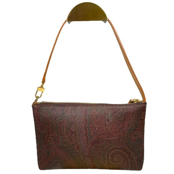Etro Paisley Canvas Borsa Leather Zippy Slim Shoulder Pouchette Clutch Purse
